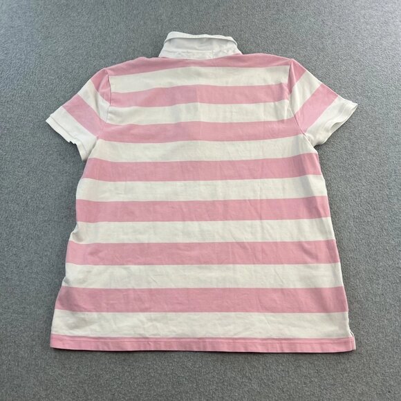 Lauren Ralph Lauren Polo Shirt Womens XL Pink White Striped Collared Rugby Top - Picture 8 of 11